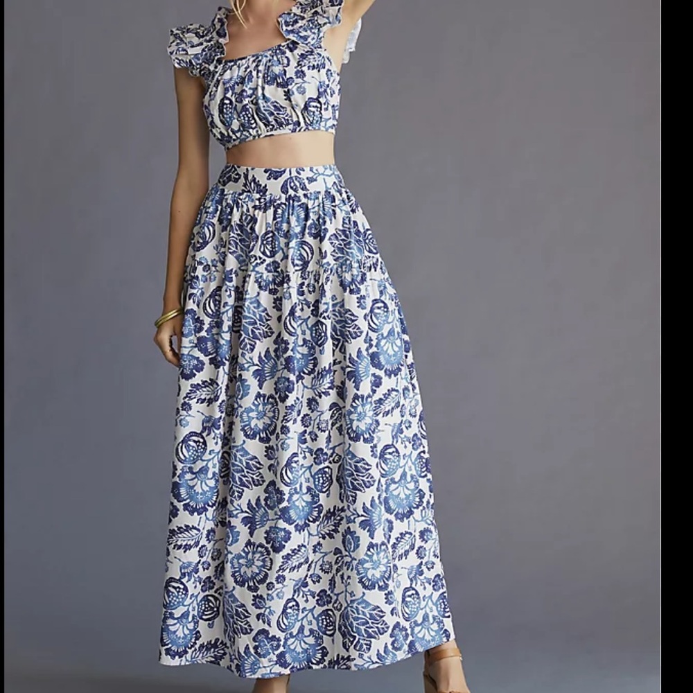 Anthropologie Remme Ruffle Top & Skirt Set 🦋 Sz M fits like L/XL!